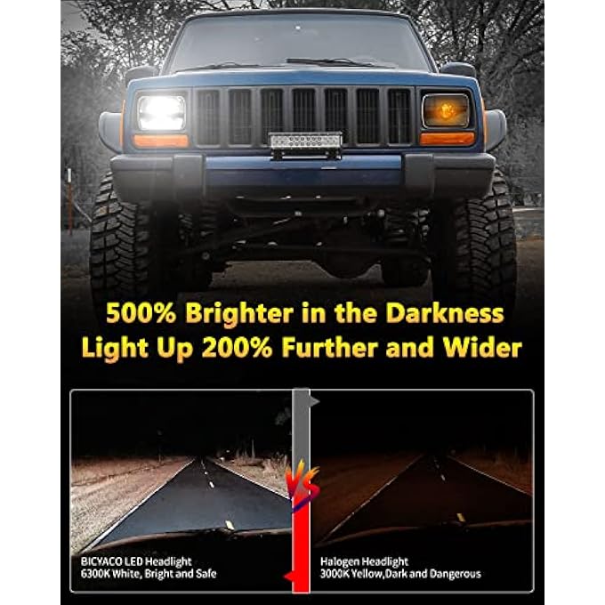 BICYACO 1 Pair Rectangular 5X7 Led Headlight High Low Beam Headlamp For Jeep Wrangler Yj Cherokee Xj Trucks Replacement H6054 H5054 H6054Ll 69822 6052 6053 2 Pcs - Image 3