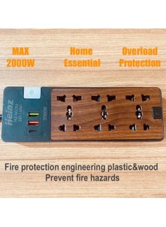 Panvil Wooden Design Smart 6 Power Socket Extension 2 USB Port 1 C Type | 2 Meter | Home and Office Use | High Quality | Easy to Carry | 10A | 220V | 2000W (Wood Finish)  - Image 4