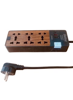 Panvil Wooden Design Smart 6 Power Socket Extension 2 USB Port 1 C Type | 2 Meter | Home and Office Use | High Quality | Easy to Carry | 10A | 220V | 2000W (Wood Finish)  - Image 1