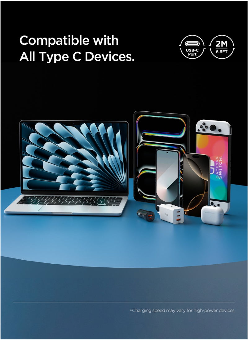 Spigen - Essential USB-C to USB-C Cable [2 Meter] 6.6 Feet Fast Charging 60W Supports 10,000+ Bends Lifetime Durability for iPhone 16 15 Galaxy S25 S24 Pixel iPad Switch and more – Black - Image 1