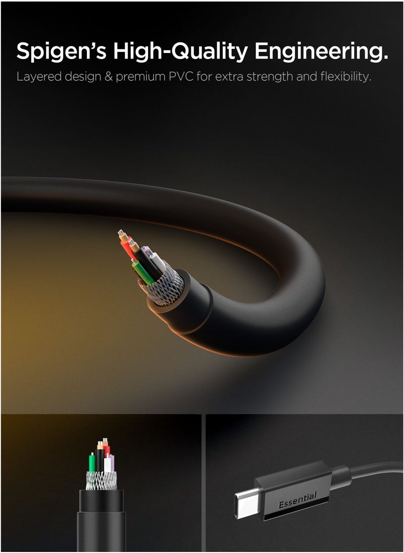 Spigen Essential USB-C to USB-C Cable [2 Meter] 6.6 Feet Fast Charging 60W Supports 10,000+ Bends Lifetime Durability for iPhone 16 15 Galaxy S25 S24 Pixel iPad Switch and more – Black  - Image 5