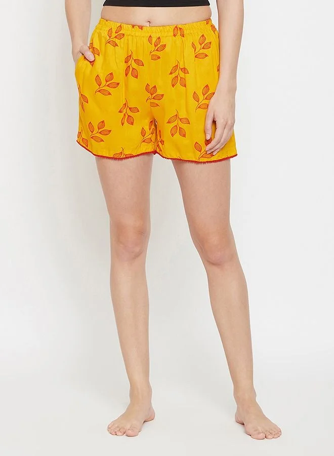 كلوفيا Clovia Leaf Print Boxer Shorts in Yellow - Rayon