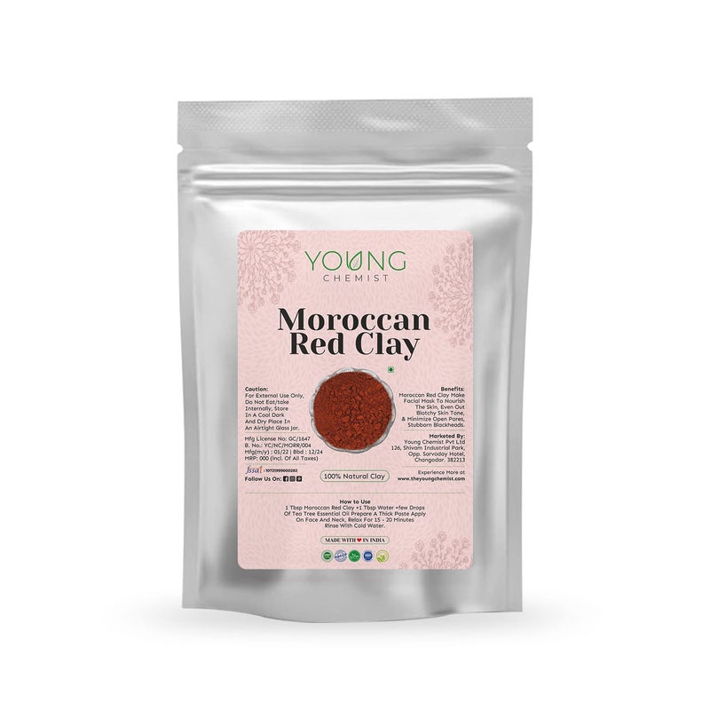 Young Chemist Moroccan Red ClayReduces blackheads Improve Skin Tone and TextureParaben freeGood for Body Face and Hair all Skin Type Powder Form Red 500 grams - Image 1