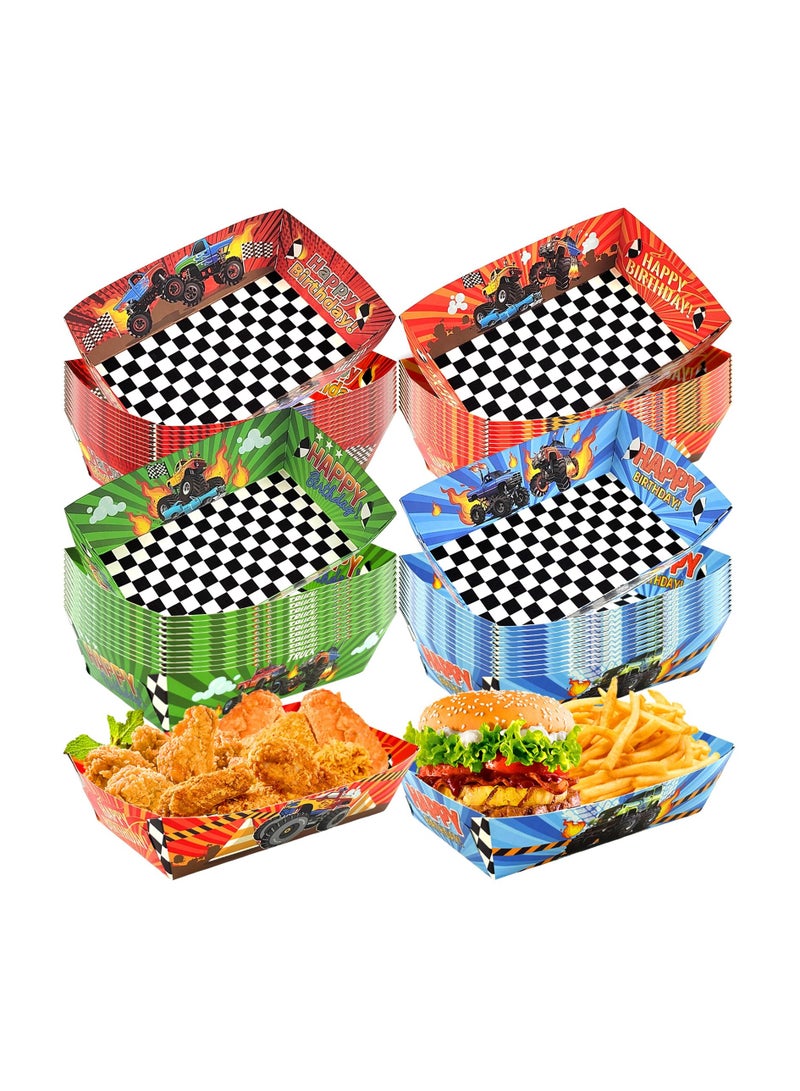 SYOSI 48 مجموعة صواني طعام ورقية بطباعة شاحنة لوازم الحفلات، صواني طعام ورقية ذات طابع شاحنة للتخلص منها صواني نقانق، لموضوع عيد ميلاد سباق الشاحنات الكرنفالات النزهات لوازم حفلات حفلة استقبال المولود - Image 1