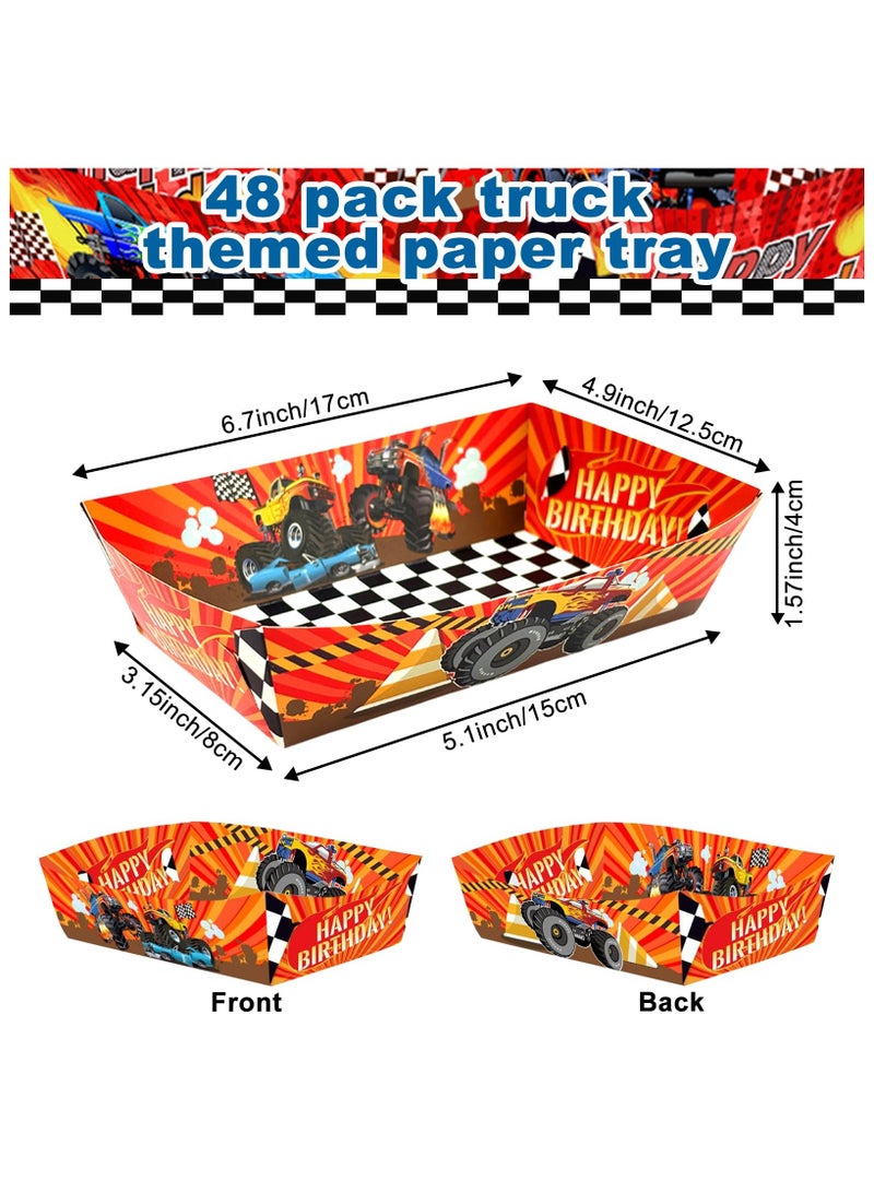 SYOSI 48 مجموعة صواني طعام ورقية بطباعة شاحنة لوازم الحفلات، صواني طعام ورقية ذات طابع شاحنة للتخلص منها صواني نقانق، لموضوع عيد ميلاد سباق الشاحنات الكرنفالات النزهات لوازم حفلات حفلة استقبال المولود - Image 2