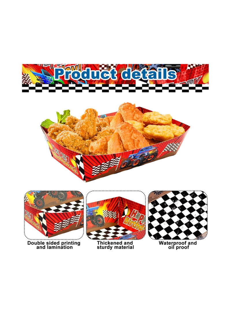 SYOSI 48 مجموعة صواني طعام ورقية بطباعة شاحنة لوازم الحفلات، صواني طعام ورقية ذات طابع شاحنة للتخلص منها صواني نقانق، لموضوع عيد ميلاد سباق الشاحنات الكرنفالات النزهات لوازم حفلات حفلة استقبال المولود - Image 3