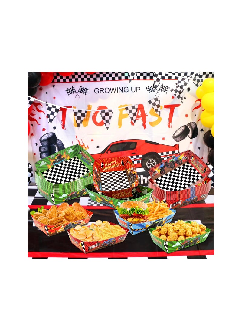 SYOSI 48 مجموعة صواني طعام ورقية بطباعة شاحنة لوازم الحفلات، صواني طعام ورقية ذات طابع شاحنة للتخلص منها صواني نقانق، لموضوع عيد ميلاد سباق الشاحنات الكرنفالات النزهات لوازم حفلات حفلة استقبال المولود - Image 4