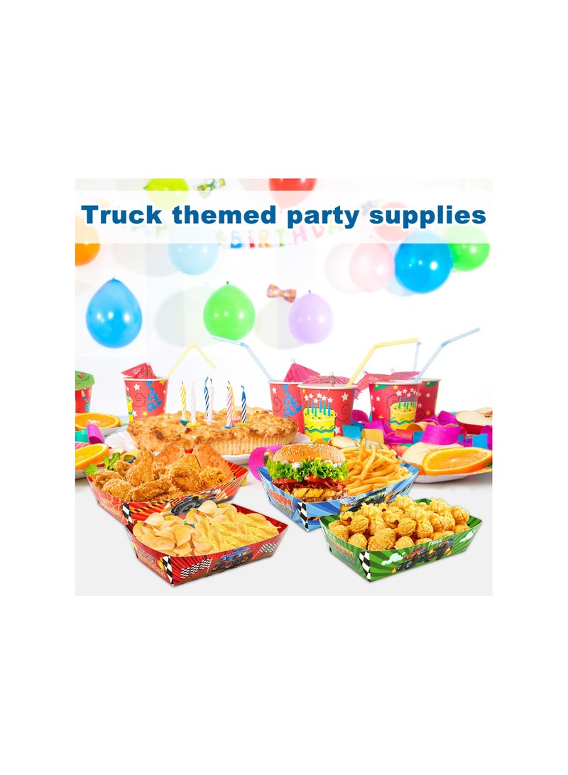 SYOSI 48 مجموعة صواني طعام ورقية بطباعة شاحنة لوازم الحفلات، صواني طعام ورقية ذات طابع شاحنة للتخلص منها صواني نقانق، لموضوع عيد ميلاد سباق الشاحنات الكرنفالات النزهات لوازم حفلات حفلة استقبال المولود - Image 5