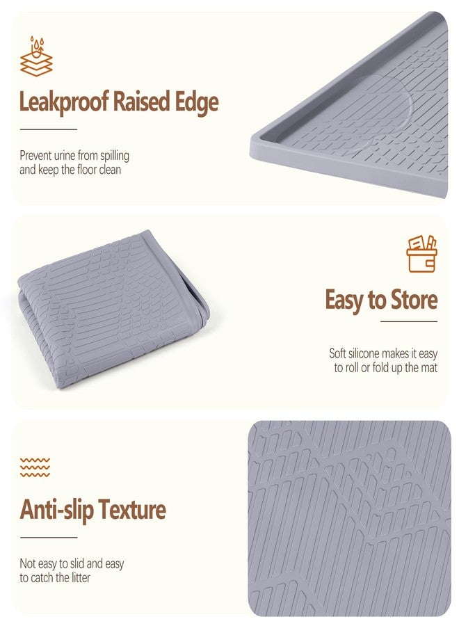 Bartuke Cat Food Mat with Toy Ball, 34'' x 22'' Extra Large Silicone Pet Feeding Mat with Raised Edge Pet Placemat for Food and Water Bowl Non-Slip, Easy to Clean, Floor Protection (Grey) - Image 3
