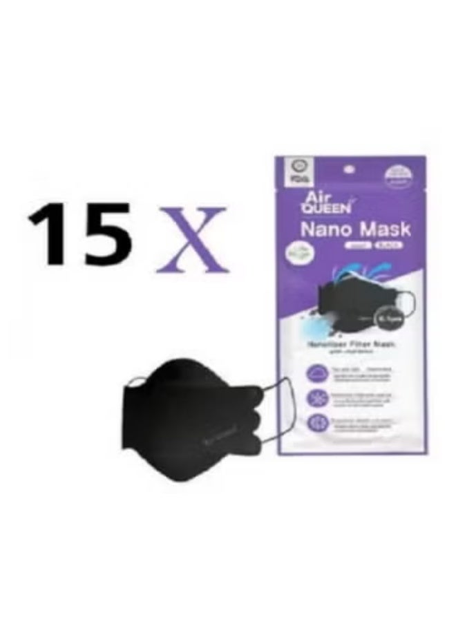 Air Queen Black Nano Fiber Face Mask, Air Queen Face Masks 99% Protection, Reusable, 15 Piece - Image 1