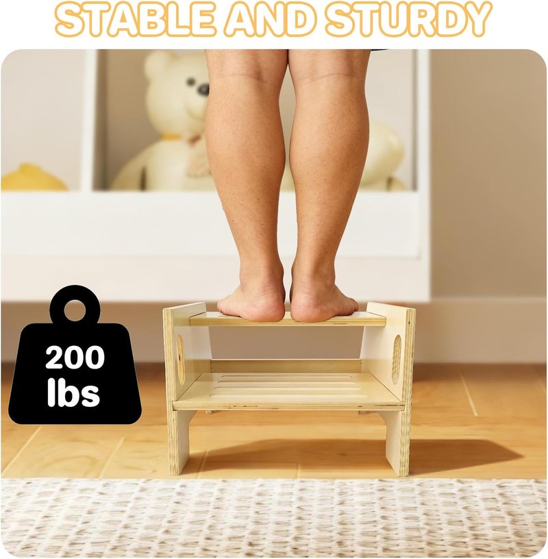 Asweets Toddler Step Stool with Handles, Wooden 2-Step Stool for Toddlers for Bathroom Sink, Potty Training, Kitchen & Bedroom 300lbs Capacity(1 Pack) - Image 5
