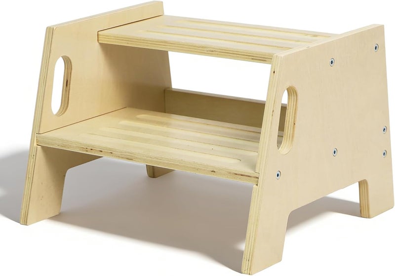 Asweets Toddler Step Stool with Handles, Wooden 2-Step Stool for Toddlers for Bathroom Sink, Potty Training, Kitchen & Bedroom 300lbs Capacity(1 Pack) - Image 1