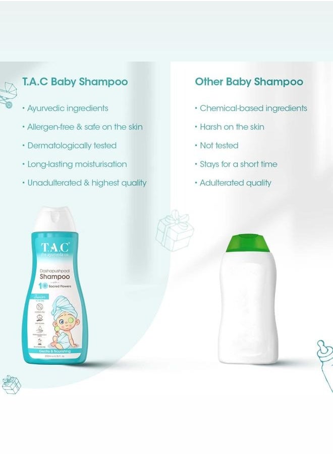 TAC - The Ayurveda Co. - Dashapushpadi Ayurvedic Baby Shampoo For Hair Wash, Anti-fungal, Hair Growth with 100% Natural Ingredients, All Hair Types, 200ml - Image 1