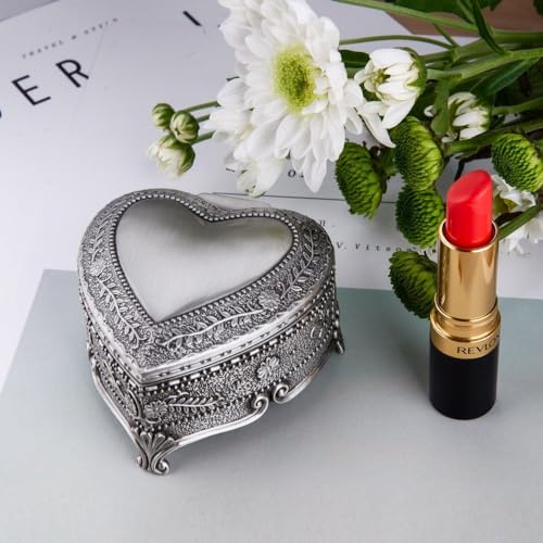 Feyarl Vintage Jewelry Trinket Box Heart Shape Ring Earrings Box Treasure Storage Chest Case Keepsake Organizer for Girl Woman Birthday Wedding - Image 5