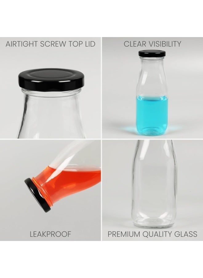 Luxoraq Glass Milk Bottles with Black Lids (Pack of 12), Reusable Glass Drinking Containers for Milk, 250ml Juice Bottles, Yogurt, Smoothies, Honey, Jam, Sauce, Syrup  Glass Bottle For Zam Zam water - Image 4