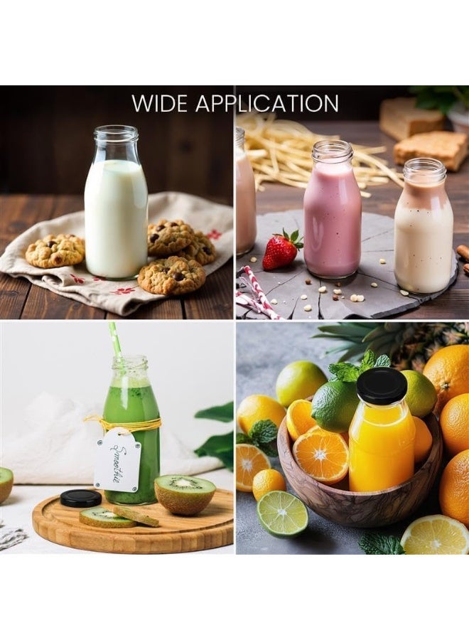 Luxoraq Glass Milk Bottles with Black Lids (Pack of 12), Reusable Glass Drinking Containers for Milk, 250ml Juice Bottles, Yogurt, Smoothies, Honey, Jam, Sauce, Syrup  Glass Bottle For Zam Zam water - Image 2