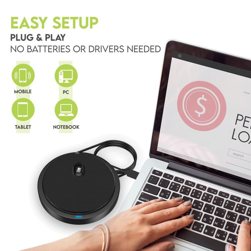 TKGOU TKGOU Conference USB Microphone, Computer Desk Mic with Mute Button and LED Indicator, Plug & Play Omnidirectional PC Laptop Mics for Online Meeting,Class,Skype,Recording,Zoom(No Speakers Included)  - Image 5