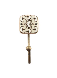 Indian-Shelf IndianShelf Ceramic Handmade Square Key Hooks Hangers Holders Wall Hanging Coat Towel Clothes 5 Inch Beige HK1349CK15051  - Image 2