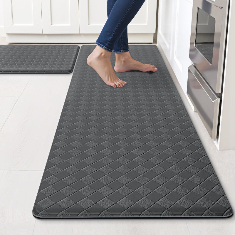 TranquilRelax Kitchen Mats, 2PCS Kitchen Rugs, Cushioned Anti Fatigue Kitchen Mats for Floor, Non-Slip Standing Desk Mat, Waterproof Kitchen Rug Set for Kitchen Floor Office,17.3"Ã—30"+17.3"Ã—59" Grey - Image 1
