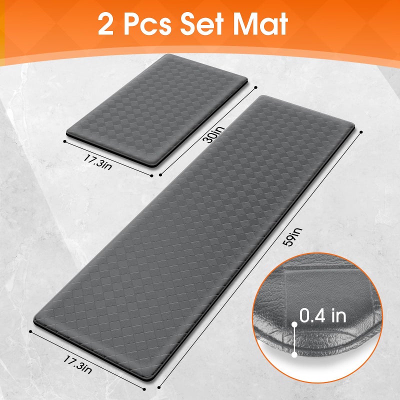 TranquilRelax Kitchen Mats, 2PCS Kitchen Rugs, Cushioned Anti Fatigue Kitchen Mats for Floor, Non-Slip Standing Desk Mat, Waterproof Kitchen Rug Set for Kitchen Floor Office,17.3"Ã—30"+17.3"Ã—59" Grey - Image 2