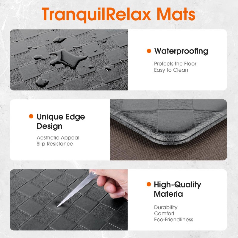 TranquilRelax Kitchen Mats, 2PCS Kitchen Rugs, Cushioned Anti Fatigue Kitchen Mats for Floor, Non-Slip Standing Desk Mat, Waterproof Kitchen Rug Set for Kitchen Floor Office,17.3"Ã—30"+17.3"Ã—59" Grey - Image 3