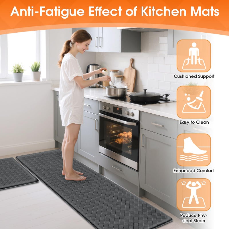 TranquilRelax Kitchen Mats, 2PCS Kitchen Rugs, Cushioned Anti Fatigue Kitchen Mats for Floor, Non-Slip Standing Desk Mat, Waterproof Kitchen Rug Set for Kitchen Floor Office,17.3"Ã—30"+17.3"Ã—59" Grey - Image 4