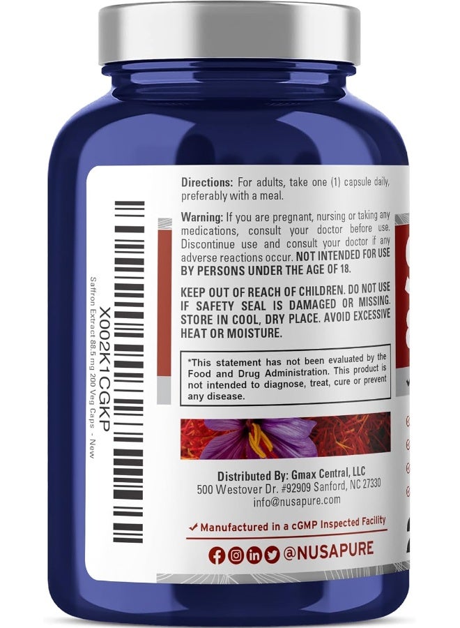 NusaPure Saffron Extract 88.5mg 200 Veggie Caps - Image 3