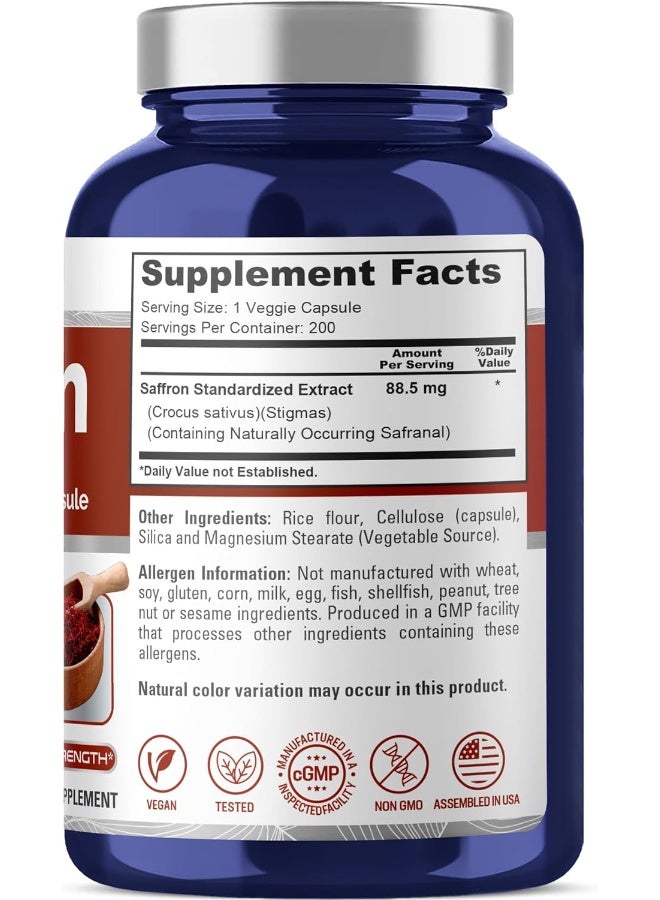 NusaPure Saffron Extract 88.5mg 200 Veggie Caps - Image 2