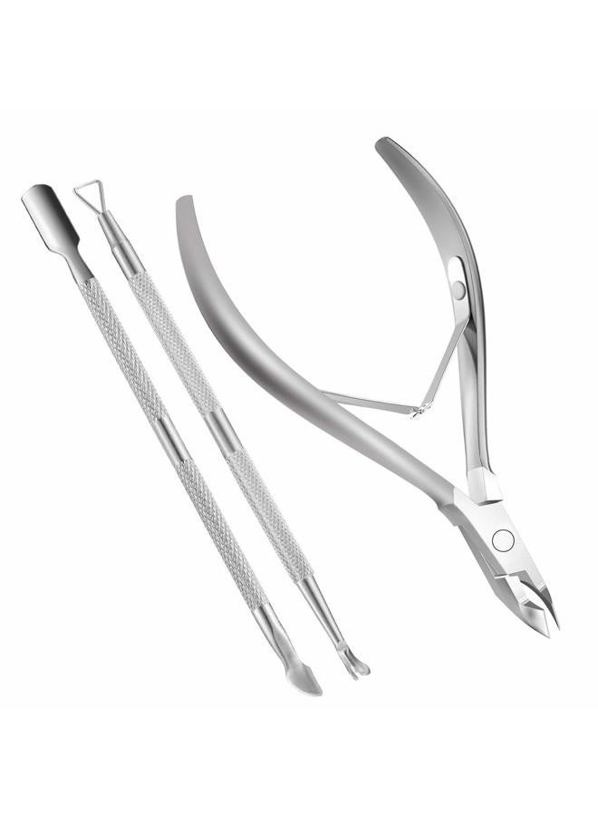 koyata Cuticle Nippers and Cuticle Pusher Manicure Tools Set - Professional Stainless Steel Nail Cuticle Remover Cutter Clippers Tool for Gel Nail Art Fingernails Toenails, Spa - Image 1