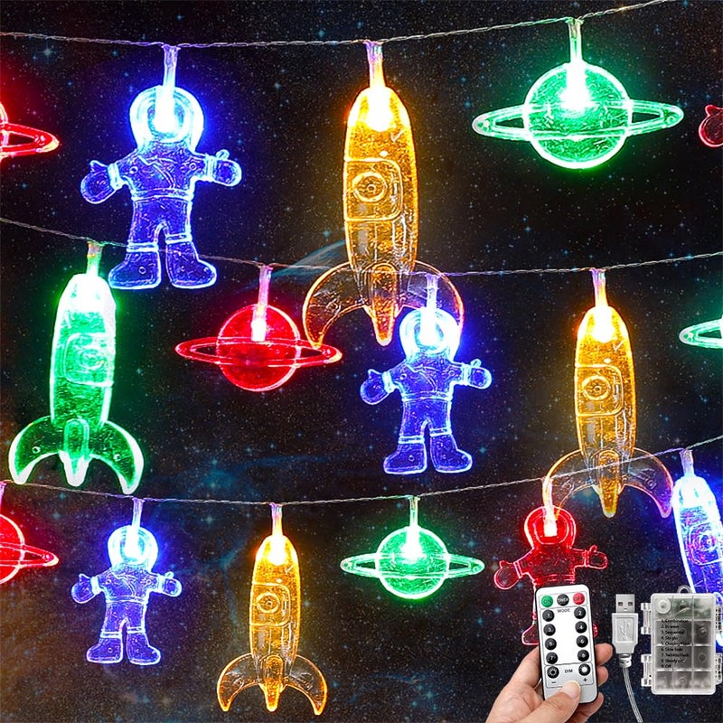20 LED Childrens Room LED String Light Astronaut Spaceship Rocket Pendants Holiday Party Lights Wall Window Nursery or Kids room Decor Wedding Around the Garden Party Patio Christmas multicolour