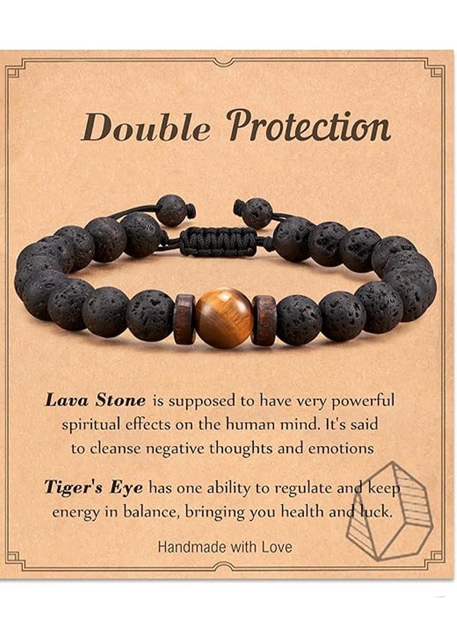 YJ Double Protection Handmade Natural Stone Bead Bracelet (8mm Lava Rock And Tiger Eye Stones) - Image 1