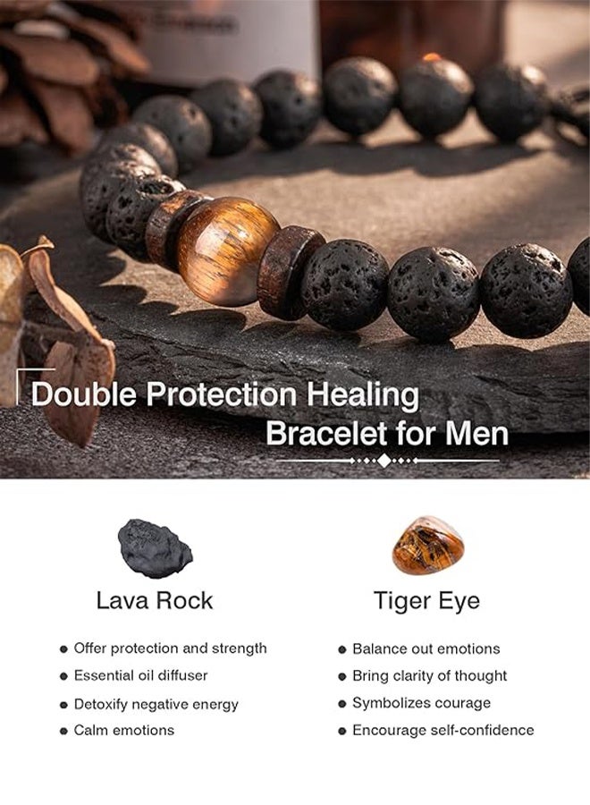 YJ Double Protection Handmade Natural Stone Bead Bracelet (8mm Lava Rock And Tiger Eye Stones) - Image 2