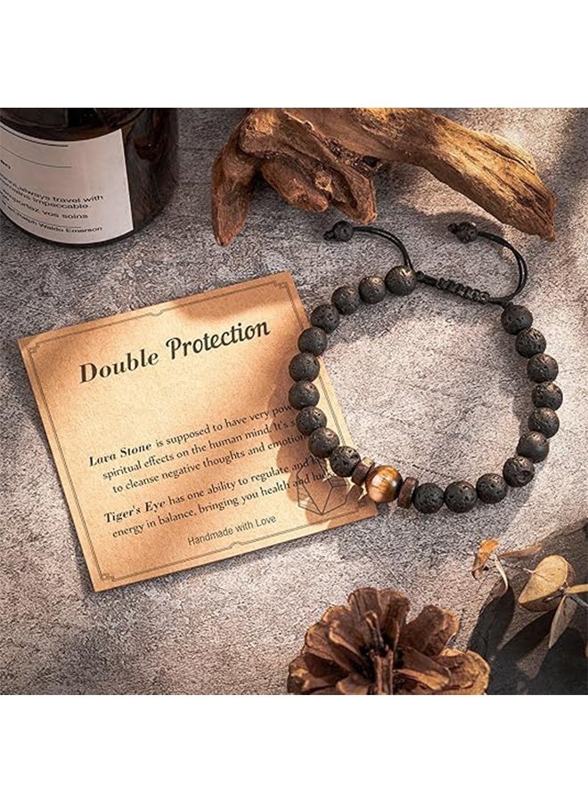 YJ Double Protection Handmade Natural Stone Bead Bracelet (8mm Lava Rock And Tiger Eye Stones) - Image 4