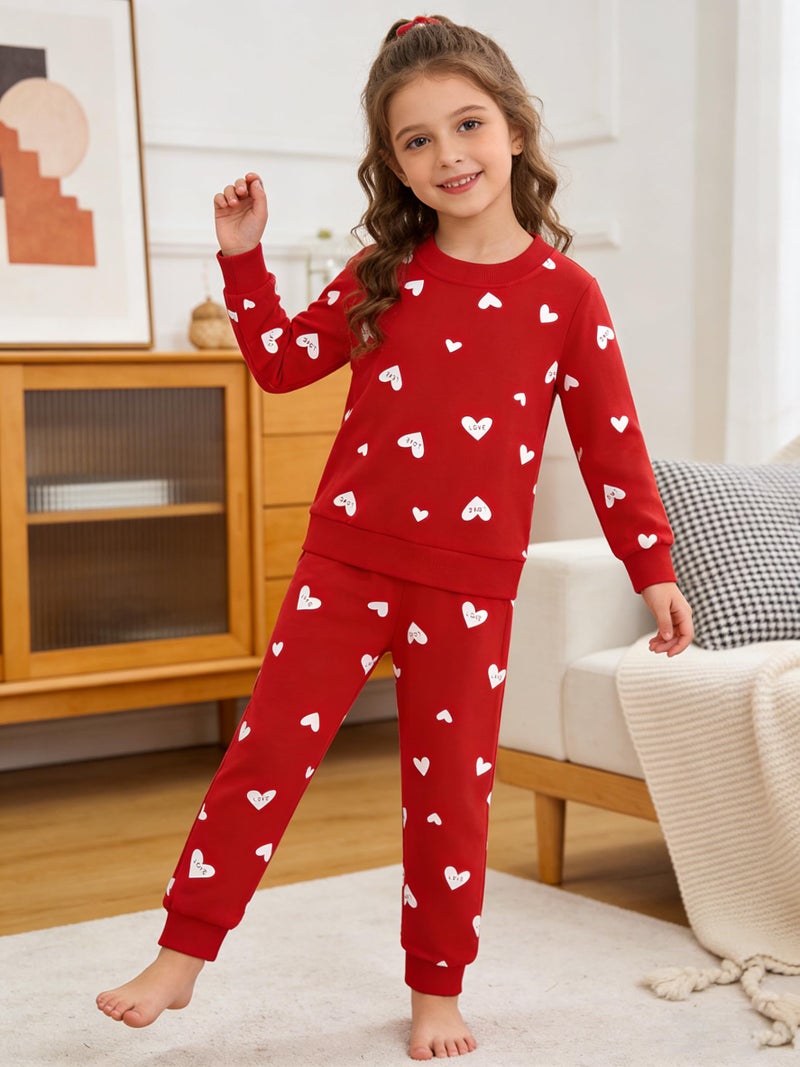 RETSUGO Girls Heart Outfit Winter Clothes Set for Girls Hearts Clothing 2 Piece Set Toddler Girl Sweatsuit Long Sleeve Heart T-Shirt+Red Pants Outfit 8-9 Years old/6734 - Image 4
