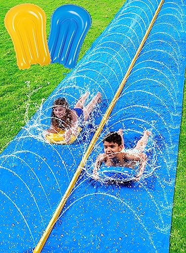 Sloosh Huge Water Slide, 30ft x 6ft Heavy Duty Lawn Water Slip with Built-in Sprinkler Slide and 2 Slip Inflatable Boards for Kids Adults Party Summer Yard Lawn Outdoor Play Activities - Image 1