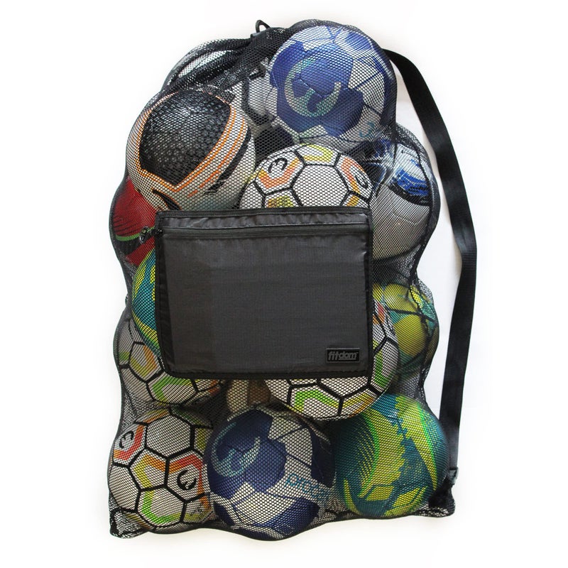 Fitdom Extra Large Heavy Duty Mesh Bag. Best for Soccer Ball, Water Sports, Beach Cloth, Swimming Gears. Adjustable Shoulder Strap. Secure Side Pocket - Image 1