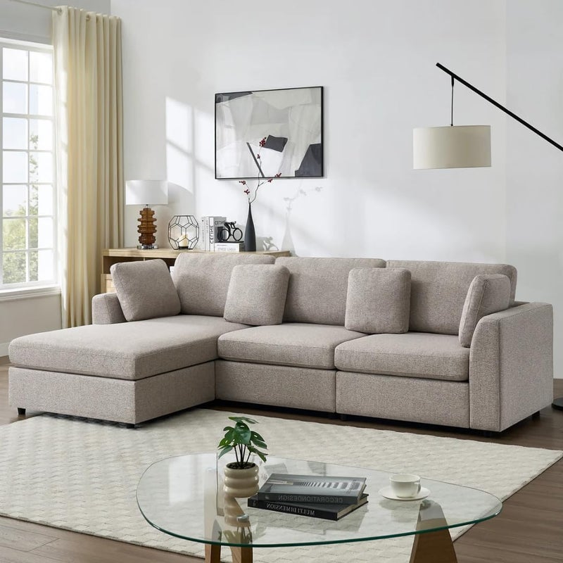 Modern 2-Piece Upholstered Sectional Sofa with Convertible Chaise Lounge - Khaki, Left Hand Facing - Image 3