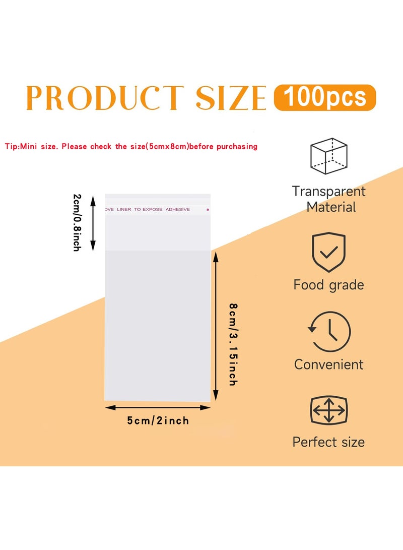 نيونيكس 100 كيس سيلوفان ذاتي الإغلاق، أكياس تغليف أغذية، أكياس OPP شفافة مناسبة للبسكويت والبطاقات والمغلفات والصور الفوتوغرافية والأغراض الزخرفية الصغيرة، أبعاد 5 سم × 8 سم - Image 2