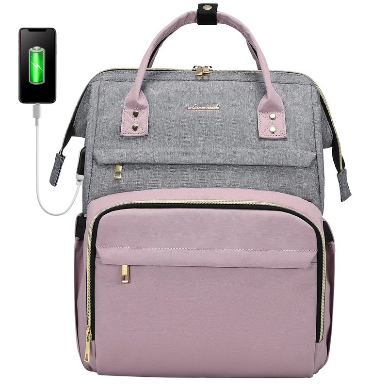 Lovevook LOVEVOOK Laptop Backpack for Women Fashion Business Computer Backpacks Travel Bags Purse Doctor Nurse Work Backpack with USB Port, Fits 15.6-Inch Laptop Grey-Light Purple  - Image 1