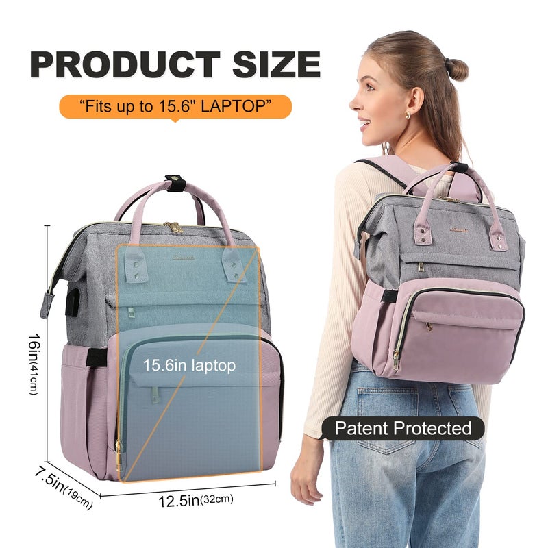 Lovevook LOVEVOOK Laptop Backpack for Women Fashion Business Computer Backpacks Travel Bags Purse Doctor Nurse Work Backpack with USB Port, Fits 15.6-Inch Laptop Grey-Light Purple  - Image 4