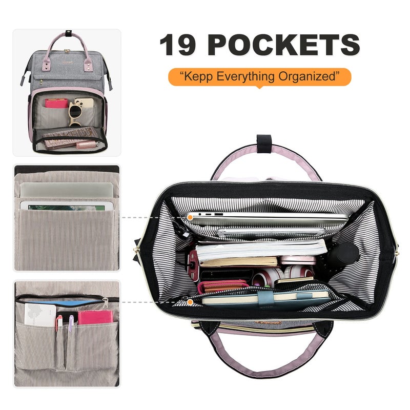 Lovevook LOVEVOOK Laptop Backpack for Women Fashion Business Computer Backpacks Travel Bags Purse Doctor Nurse Work Backpack with USB Port, Fits 15.6-Inch Laptop Grey-Light Purple  - Image 2