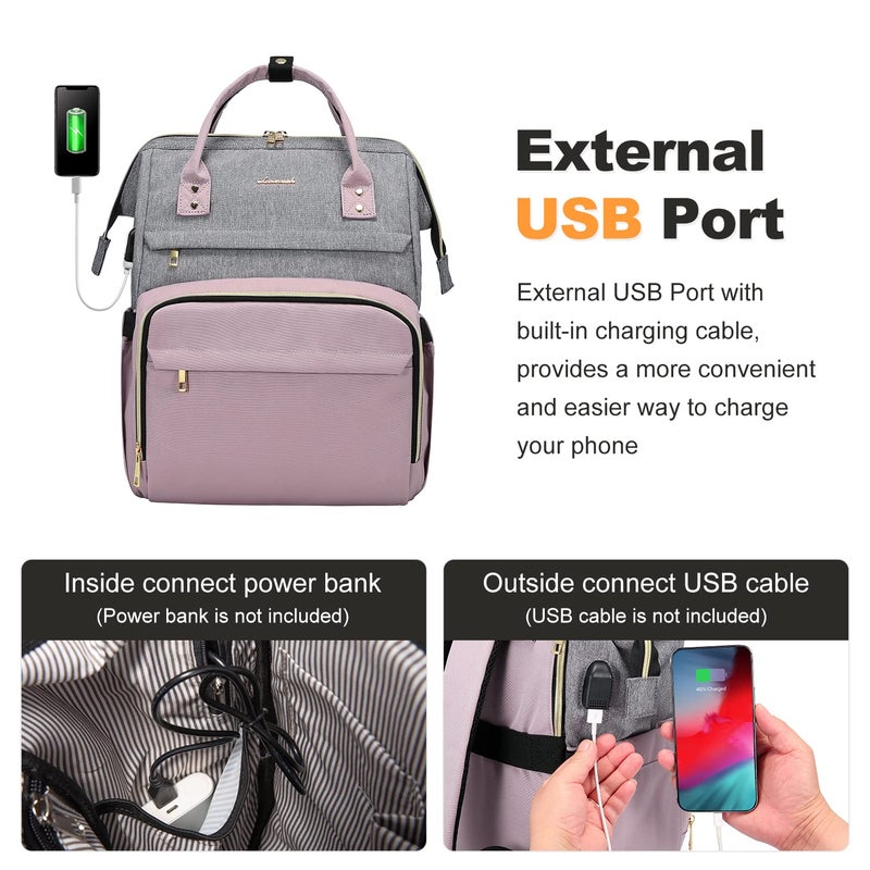 Lovevook LOVEVOOK Laptop Backpack for Women Fashion Business Computer Backpacks Travel Bags Purse Doctor Nurse Work Backpack with USB Port, Fits 15.6-Inch Laptop Grey-Light Purple  - Image 5