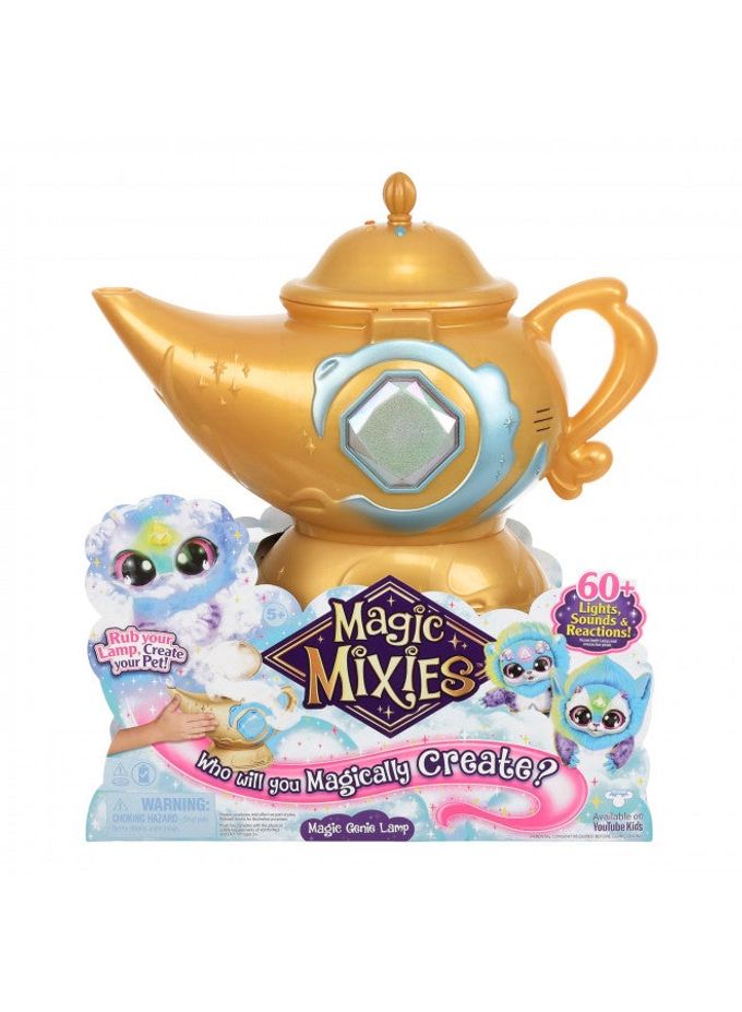 Magic Mixies Magic Genie Lamp with Interactive 8" Blue Plush Toy and 60+ Sounds & Reactions. Unlock a Magic Ring and Reveal a Blue Genie from The Real Misting Lamp. Gifts for Kids, Ages 5+ - Image 1
