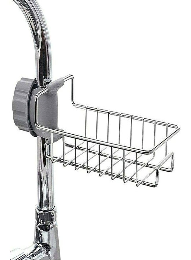 zefran Kitchen Sink Faucet Sponge Holder Caddy Organizer, Stainless Steel Dish Heavy Duty Hanging Drain Rack for scrubbers, soap, Bathroom, Detachable no Suction Cup Bathroom soap Holder Stand - Image 1