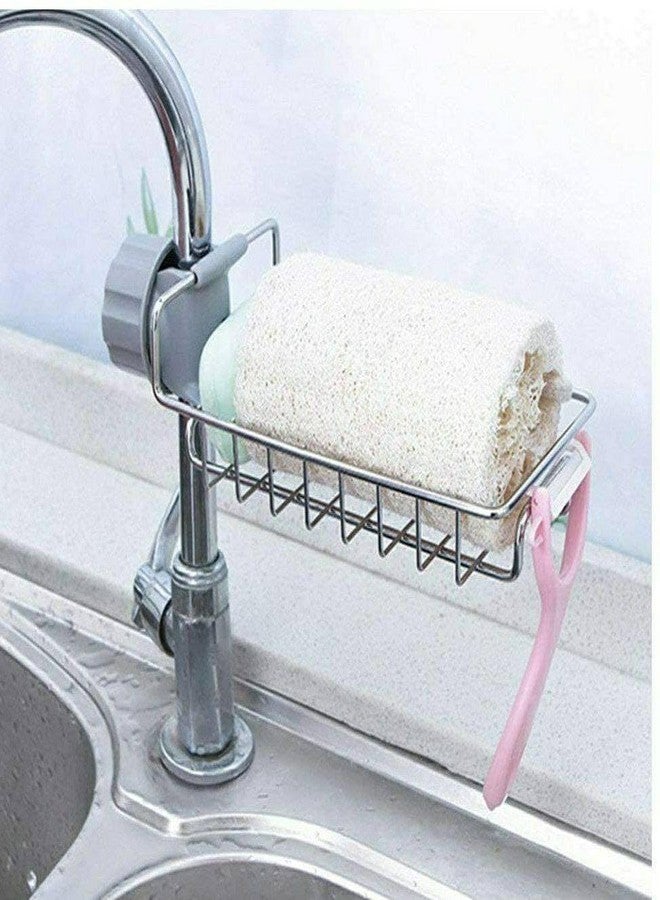 zefran Kitchen Sink Faucet Sponge Holder Caddy Organizer, Stainless Steel Dish Heavy Duty Hanging Drain Rack for scrubbers, soap, Bathroom, Detachable no Suction Cup Bathroom soap Holder Stand - Image 3