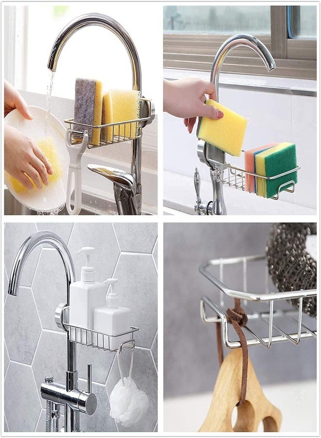 zefran Kitchen Sink Faucet Sponge Holder Caddy Organizer, Stainless Steel Dish Heavy Duty Hanging Drain Rack for scrubbers, soap, Bathroom, Detachable no Suction Cup Bathroom soap Holder Stand - Image 5