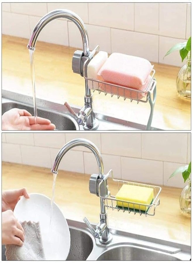 zefran Kitchen Sink Faucet Sponge Holder Caddy Organizer, Stainless Steel Dish Heavy Duty Hanging Drain Rack for scrubbers, soap, Bathroom, Detachable no Suction Cup Bathroom soap Holder Stand - Image 2