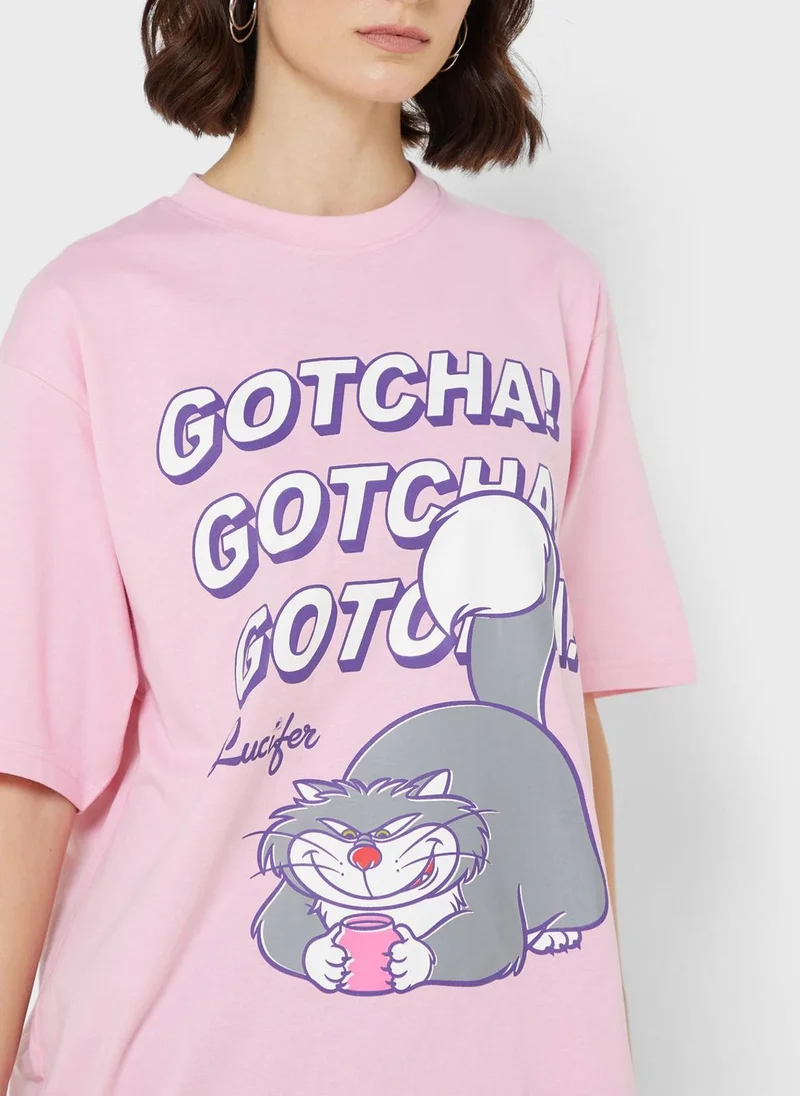 ديزني Lucifer Oversize Graphic T-Shirt