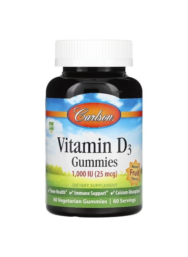 كارلسون، فيتامين د3 للأطفال، حلوى طبيعية، 25 ميكروغرام (1,000 وحدة دولية)، 60 حلوى نباتية