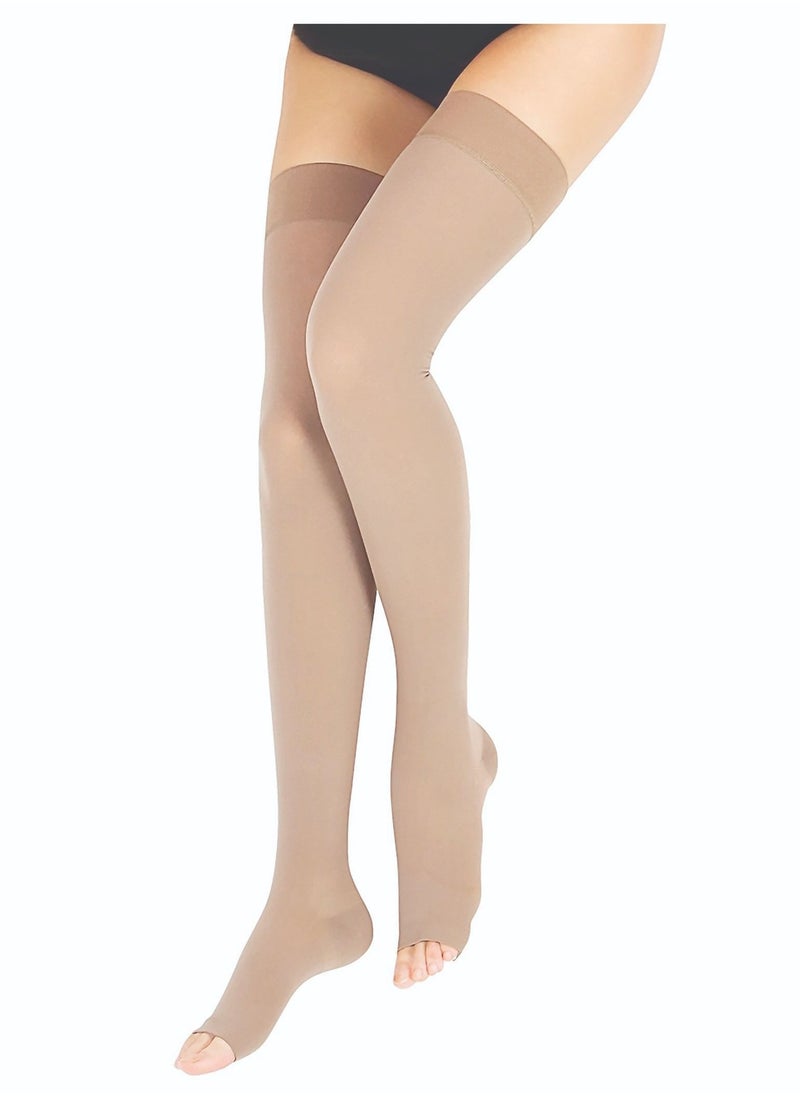 GO SILVER Over Knee High Compression Socks, Class 2 (23-32 Mmhg) Open Toe With Silicon Flesh  - Image 2